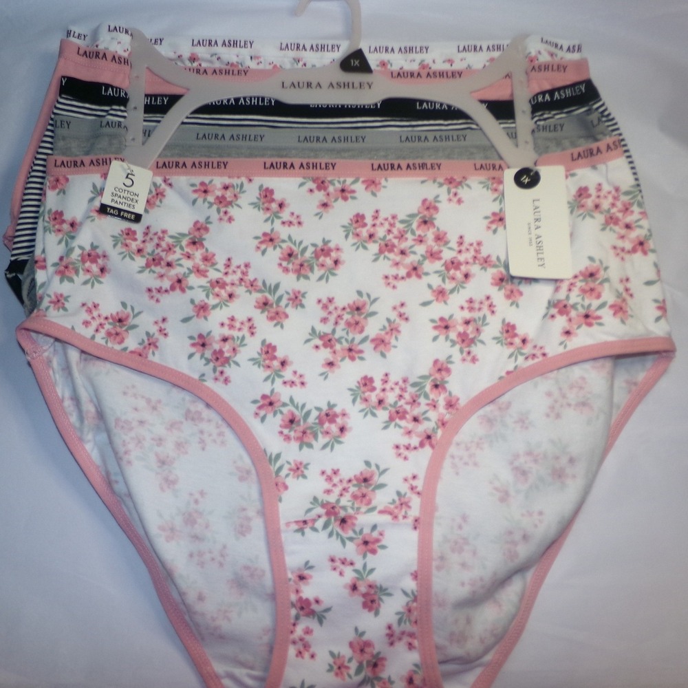 Laura‎ Ashley 5 Pack Cotton Spandex Panties Floral Stripe 1X NWT
